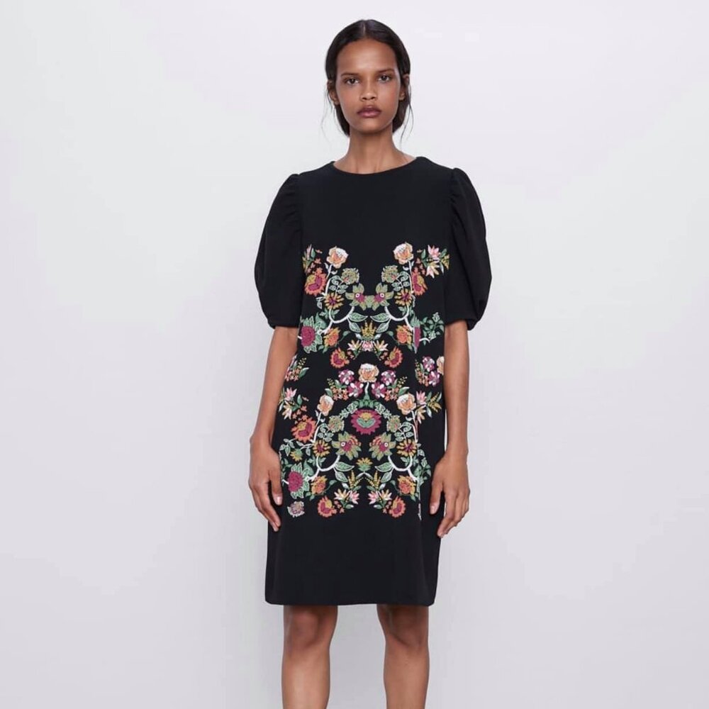 Zara Puff Sleeve Floral Dress L